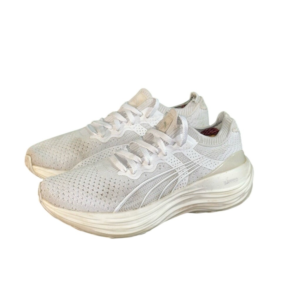 Puma ForeverRun NITRO Knit White Grey Running Shoes 379140-01 Womens Size 6